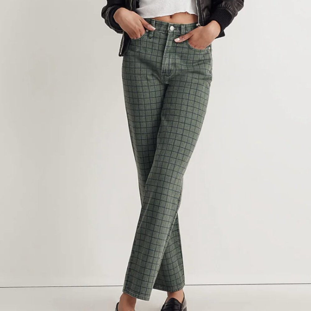 Madewell The Perfect Vintage Straight Jean in Windowpane Plaid size 30